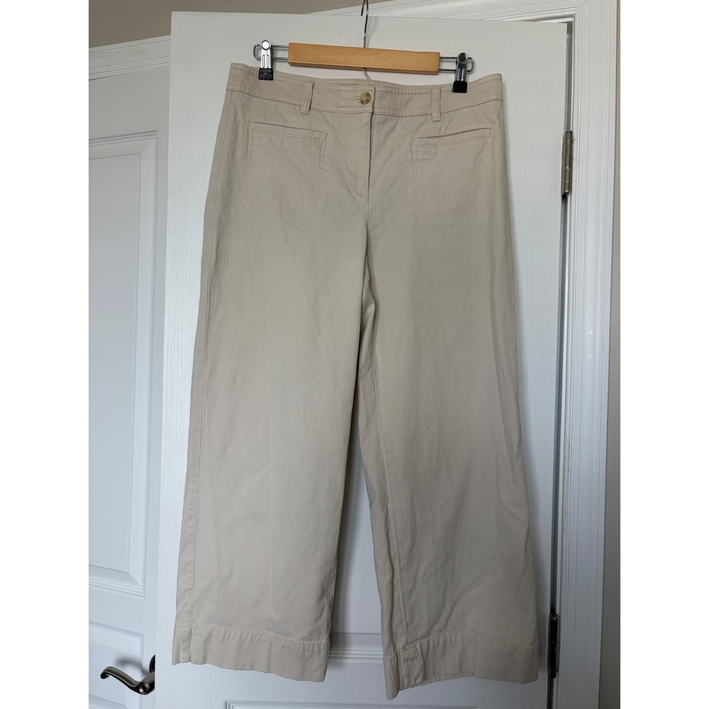 Talbots Womens 10P Beige Cotton Modal Wide Leg Crop Pants JO3069 10/24